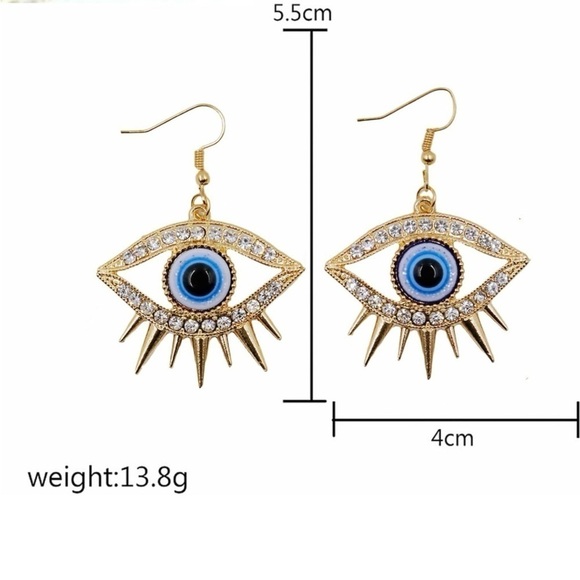 NWOT Rhinestone Evil Eye Statement Drop Earrings - Picture 4 of 4